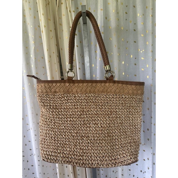 Giani Bernini Natural Marled Straw Dual Tassel Tote Handbag Shoulder Bag - Picture 3 of 9